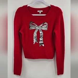 Self Esteem Red Silver Bow Sweater Size Medium